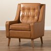 Baxton Studio Daley Modern and Contemporary Tan Faux Leather and Walnut Brown Finished Wood Lounge Armchair 183-11013-Zoro